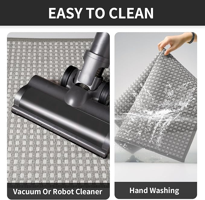 Kitchen Runner Rugs Non Slip Washable, Super Absorbent Soft Chenille Braided Kitchen Mats for Floor Rubber Backing Sink Mat Standing Floor Mat, Machine Washable Easy Clean, Gray 17"x59"