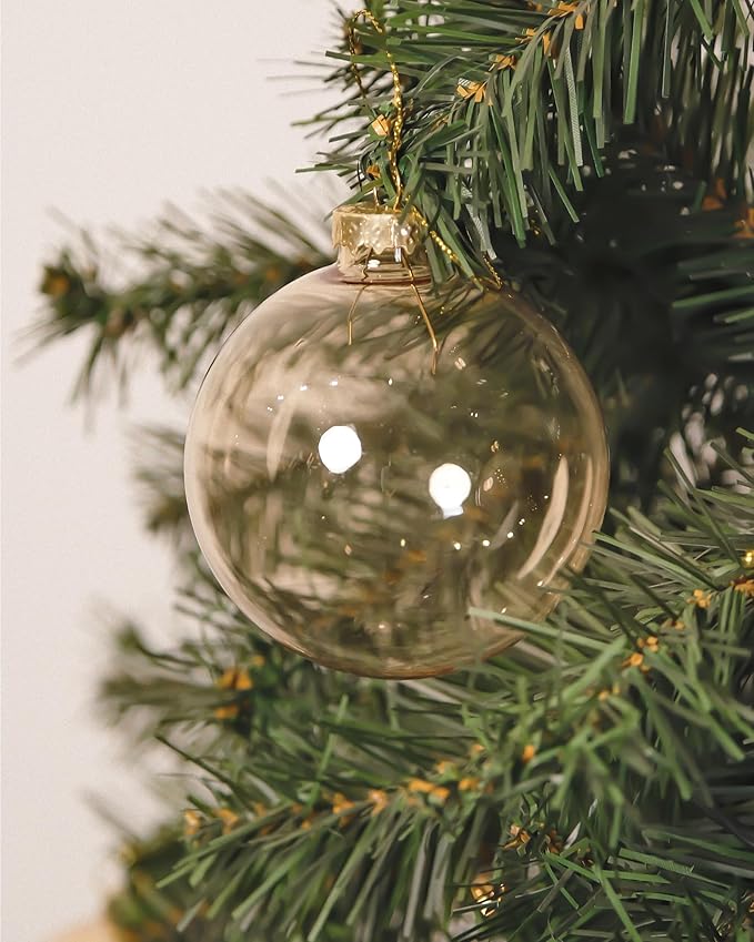 DN DECONATION Glass Christmas Hanging Ball Ornaments Set of 9, 3.15” Champagne Christmas Ornaments, Christmas Decorative Baubles for Xmas Tree Decoration, Holiday, Wedding Party Gift Decor