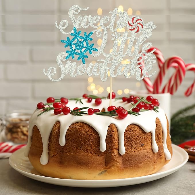Gyufise 1 Pack Sweet Little Snowflake Cake Topper Silver Little Snowflake with Candy Cake Decoration for Winter Snowflake Baby Shower Boys Girls Winter Onederland 1st Birthday Party Decorations