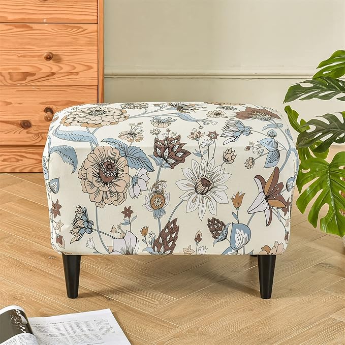 Eco-Ancheng Chair Cover Stretch Ottoman Cover Rectangular Storage Ottoman Slipcover Footrest Stool Covers Ottoman Slipcovers for Foot Stool with Nonslip Elastic Bottom
