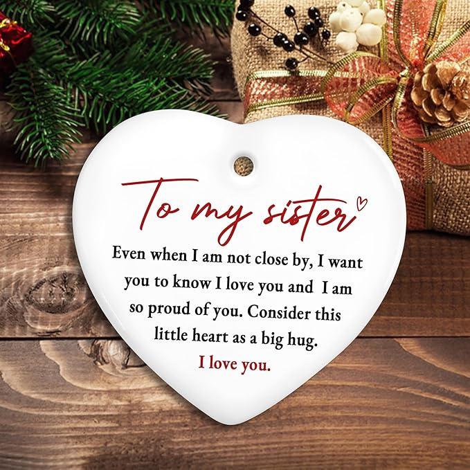 GEEMBI Christmas Sister Gifts for Women - Ceramic Christmas Ornaments 2025 for Tree Decorations - Soul Sister Birthday Appreciation Gifts for Sisters, Stocking Stuffers for Women, Sisters Ornament