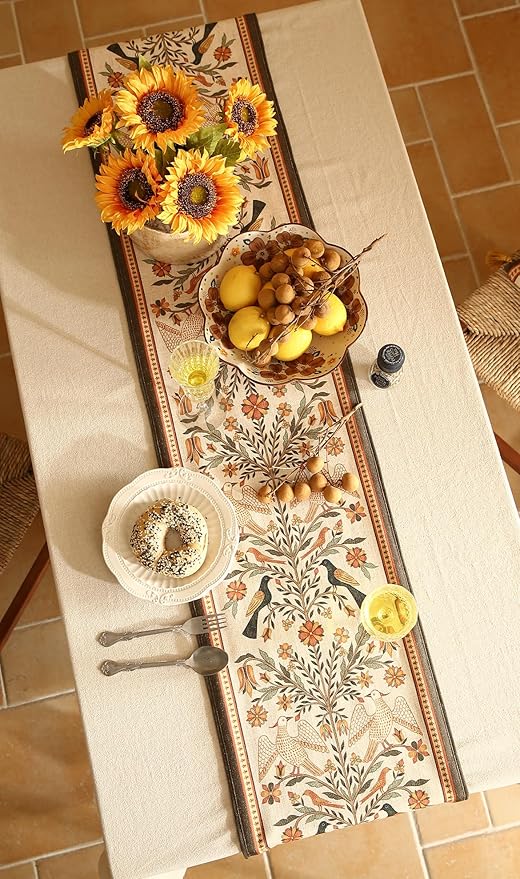 Decorative Linen Small Table Runner 63 Inches Long,Floral Rustic Runner for Table Decor Tabletop Cheesecloth Table Runners for Kitchen,Dining,Party,Home,Christmas,12"*63"