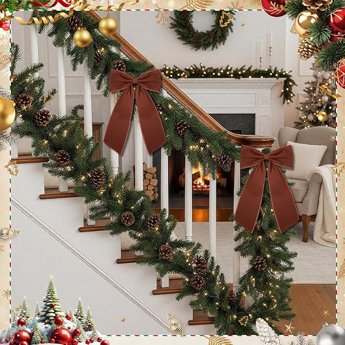 Riceshoot 2 Pcs 10 x 16 Inch Large Bows Valentine's Day Tree Decorations Velvet Ribbon Tree Topper Velvet Wreath Bows with Wired Edge for Valentines Home Fireplace Indoor Outdoor Decor (Brown)