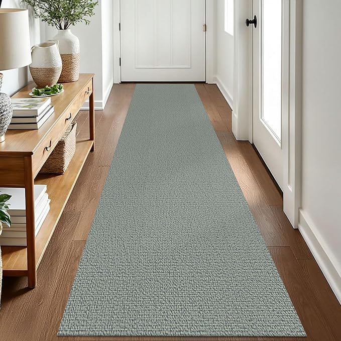 EARTHALL Washable Runner Rug 2x8 Ft Non Slip Runners for Hallways Cotton Rubber Backed Kitchen Runner Braided Indoor Floor Carpet Runners for Entryway, Hallway, Kitchen, Bedroom, Green/Grey