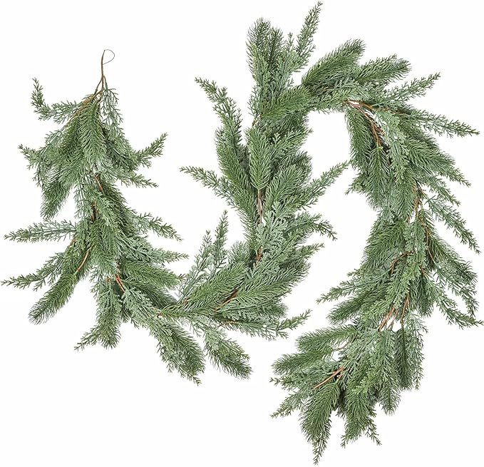 Pine Christmas Garland, 6FT Christmas Greenery Garland, Realistic Cedar Leaves Cypress Garland for Holiday Mantel Fireplace Table Centerpiece Decoration