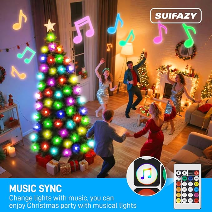 Christmas Tree Lights, 6.6 FT,226 LED RGB Light Beads,Star String Lights Waterfall LED Light String for Christmas Trees Yard Party Holiday Decor, Supports APP/Timer/DIY Mode/Music/Remote