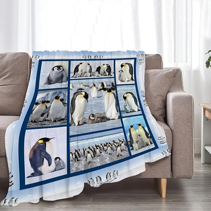Penguin Blanket Penguins Animal Throw Blankets Plush Cozy Flannel Fleece Ultra Soft Fuzzy Party Blanket Gifts for Girls Women Men Boys Kids Bed 60"X50"