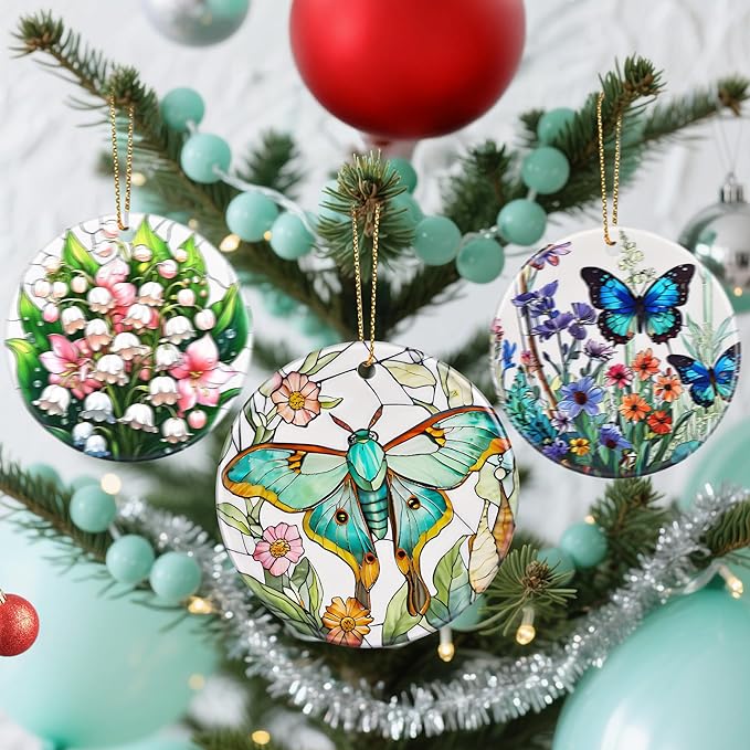 Christmas Ornaments, Dodosky 2.8in Ceramic Hanging Ornament, Xmas Decor, Christmas Tree Ornaments, Xmas Decorations for Tree, Holiday Ornament, Butterfly Gifts, Gifts Ideas, Gift for Women, Her