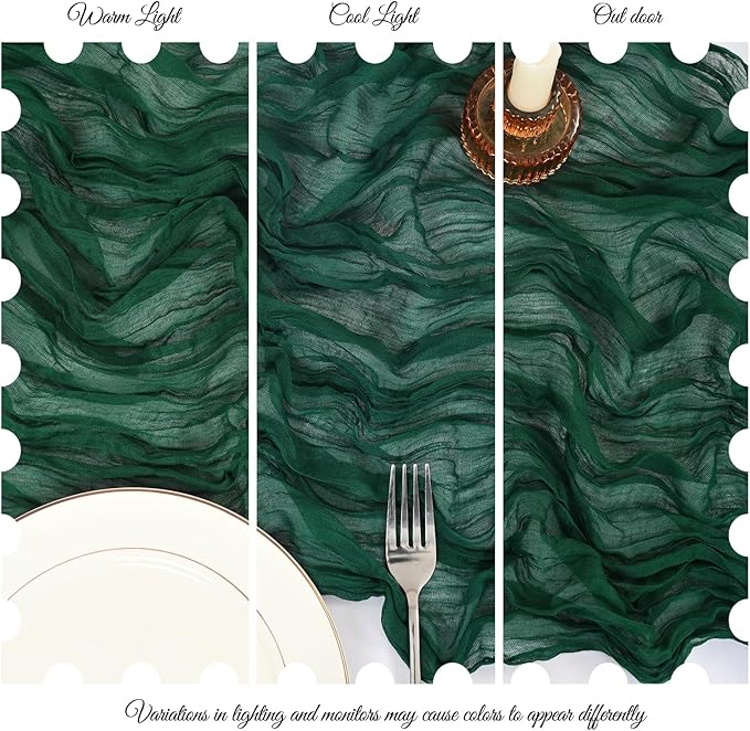 15 Pack Emerald Green Cheesecloth Table Runner 17 x 108 Inch Fall Thanksgiving Boho Rustic Farmhouse Gauze Cheese Cloth Runner for Wedding Party Baby Shower Home Decor Holiday Decorations