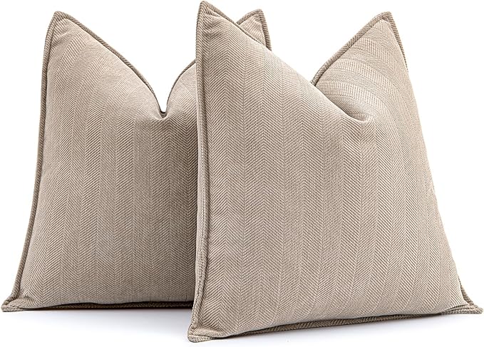MIULEE Pack of 2 Beige Decorative Pillow Covers 22x22 Inch Soft Chenille Luxurious Couch Throw Pillows Farmhouse Cushion Covers Euro Shams with Elegant Design for Sofa Bedroom Living Room Home Decor