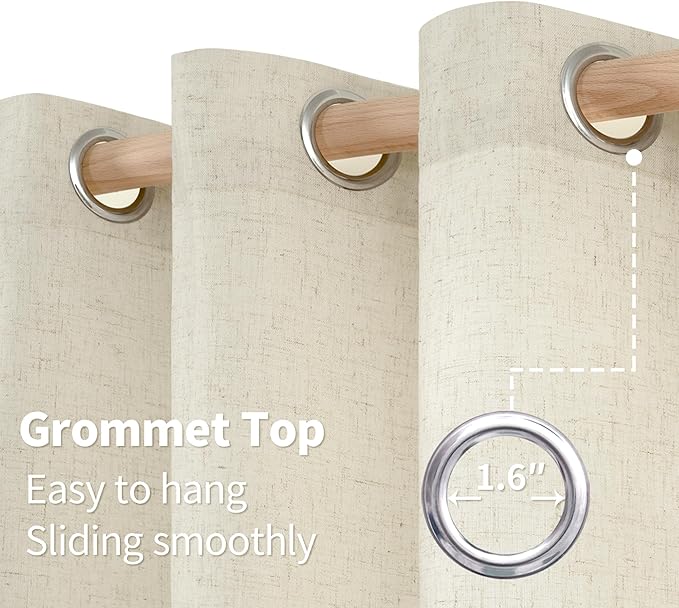 YoungsTex Beige Linen Semi Sheer Curtains 54 Inches Length for Short Windows, Light Filtering Drapes with Grommet Rustic Privacy for Bathroom Kitchen Bedroom, 2 Panels, 52 X 54 Inch
