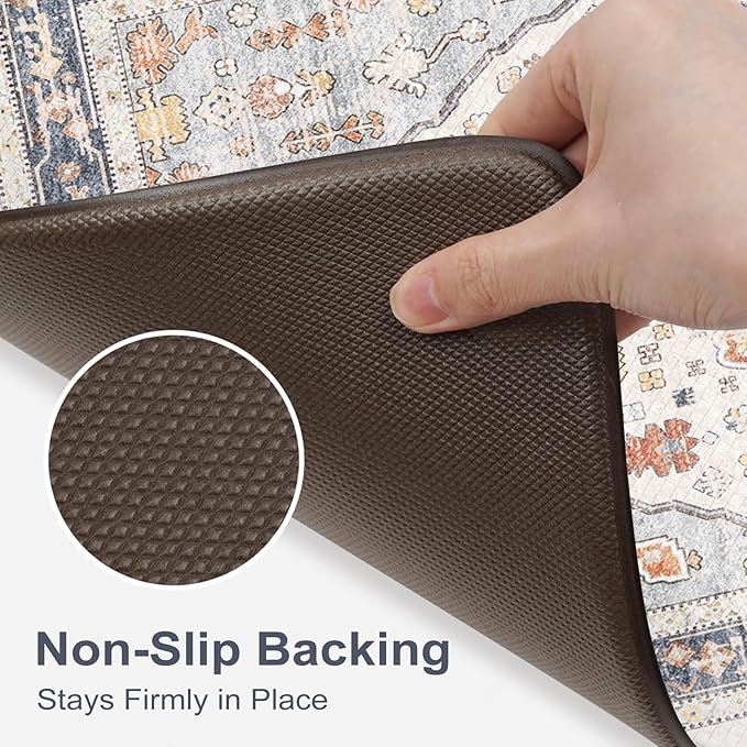 Collive Farmhouse Anti Fatigue Kitchen Mat, Cushioned Kitchen Rug Sets of 2 Waterproof Non Slip Kitchen Floor Mats Ergonomic Comfort Standing Mat for Laundry, Office, Sink, Desk, Blue/Multi