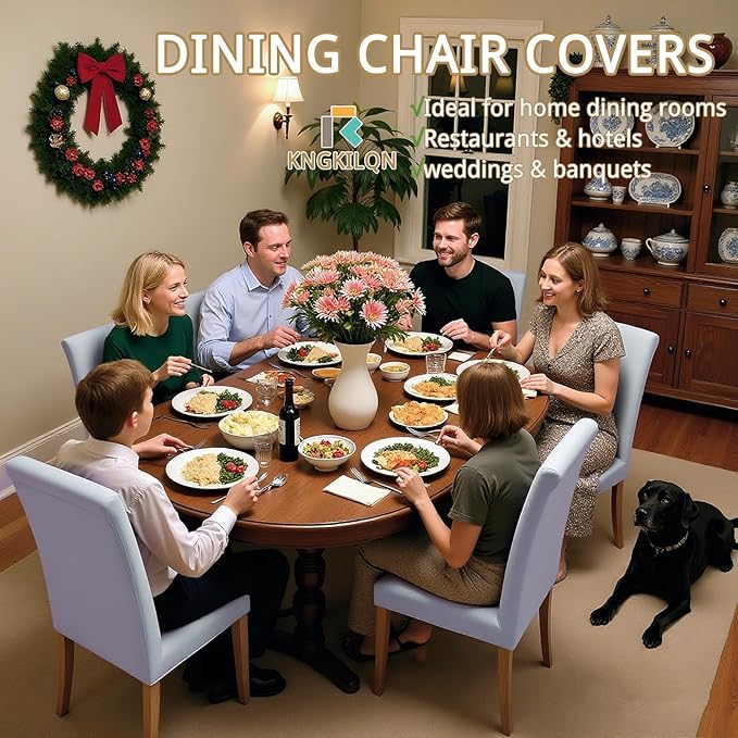 Dining Chair Covers Set of 6, Stretch Kitchen Removable Washable Chairs Slipcovers Seat Protector for Home, Party, Banquet (Light)