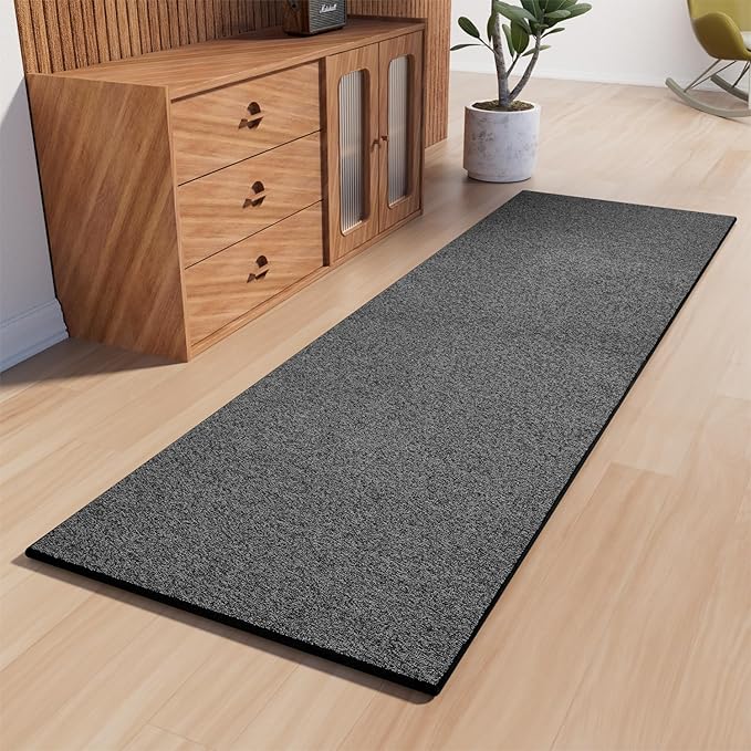 Runner Rug with Non Slip Rubber Backing, Washable Soft Floor Carpet for Kitchen, Hallway, Entryway Indoor, Bedroom, Laundry, Low Pile Area Rugs, Solid color with Pointillism style, 2*8 ft BLACK