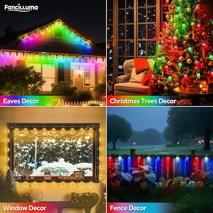 Smart C9 Christmas Lights Outdoor, 66FT 100 LED RGB Color Changing Christmas Lights, APP Remote Controlled Music Sync Waterproof Connectable String Lights for Indoor Outdoor Xmas Decor
