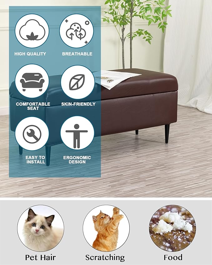 CRFATOP Waterproof PU Ottoman Stool Cover Stretch Folding Storage Footstool Bench Slipcovers Upholstered Foot Chest Chair Covers Washable Entryway Furniture Protector with Elastic Bands,M,Coffee