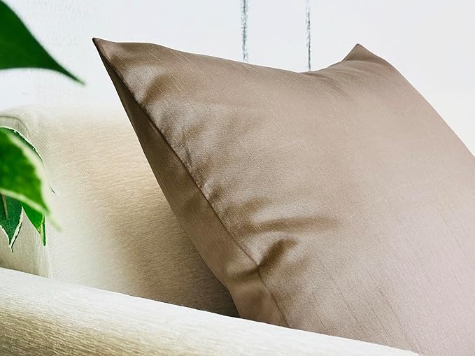 Aiking Home 20x20 Inches Faux Silk Square Throw Pillow Cover, Zipper Closure, Sand (Set of 2)