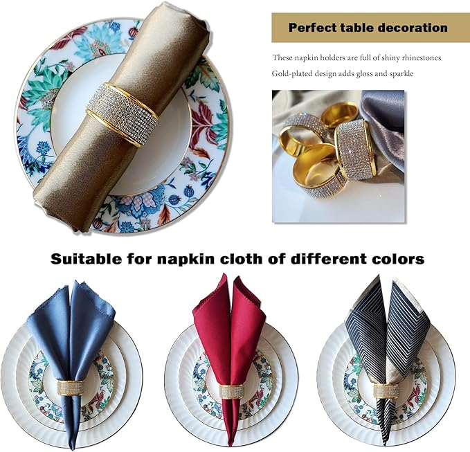 Gold Napkin Rings Set of 24, Silver Diamond Napkin Holder for Dining, Metal Napkin Ring Holders, Wedding,Modern Ring Holder Serviette Buckles,Party of Table Setting Home Decor