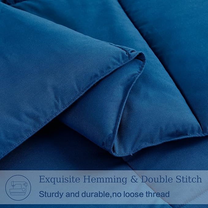 EASELAND Queen Size Down Alternative Comforter - Quilted Duvet Insert for All Seasons, Soft Lightweight with Corner Tabs, Summer Winter Warm Bedding, Navy 88×88 Inches