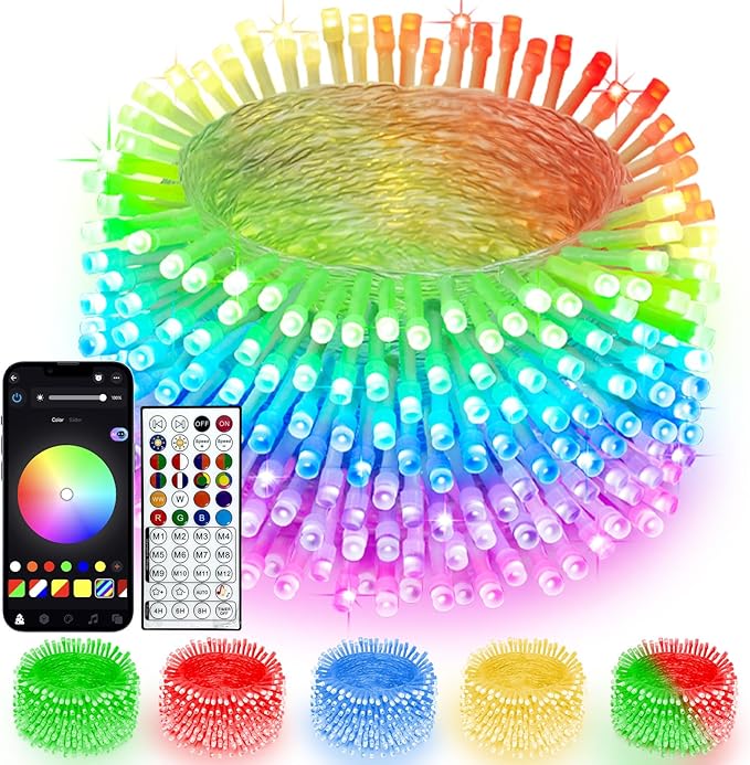 Smart Color Changing Christmas Lights with Remote & App Control, 66 FT 200 LED RGB String Lights with Timer, Music Sync Multiple Modes Twinkle Christmas Tree Light Waterproof Indoor Outdoor Xmas Decor