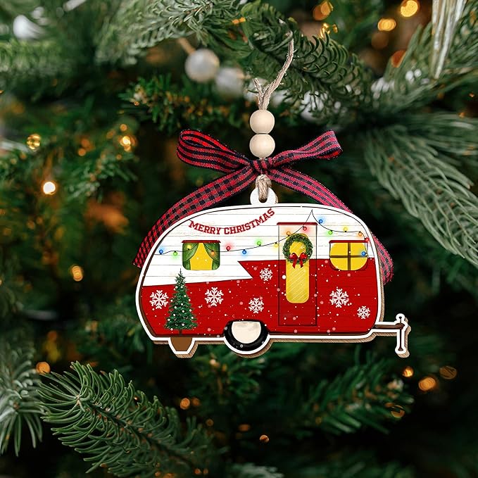 Camping Christmas Ornaments 2025 - Camper Christmas Ornament - Camping Ornaments for Tree - Gifts for Campers, Women, Men - Wood Ornament