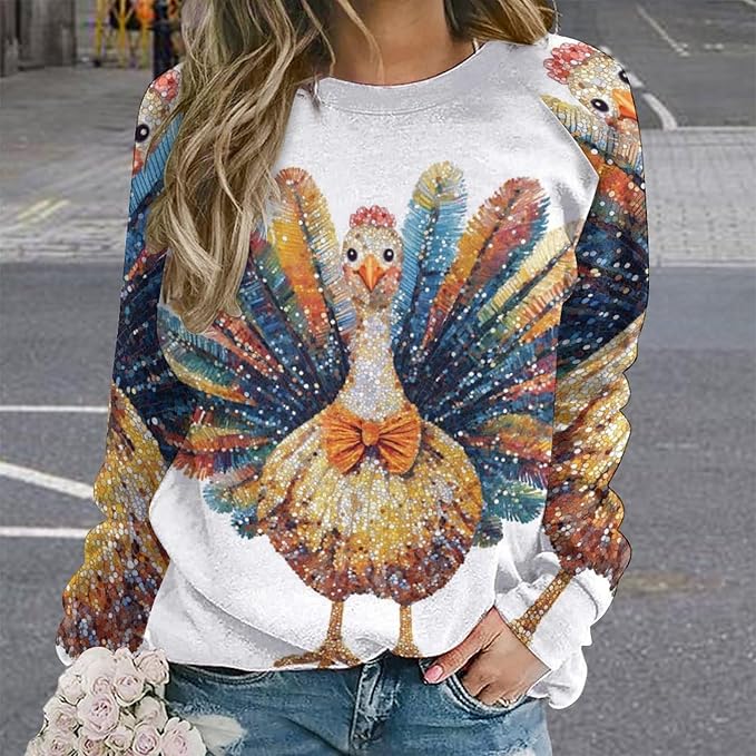 Womens Thanksgiving Sweatshirt Oversized Crewneck Pullover Casual Graphic Long Sleeve Shirts