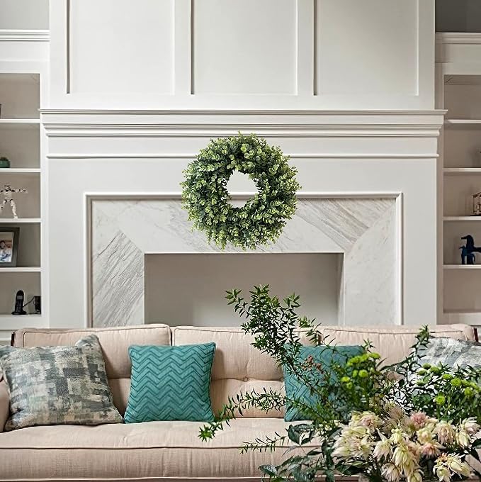 20” Wreaths for Front Door Spring Summer Green Boxwood Door Wreath for All Seasons Living Room Bedroom Window Wall Indoor Outdoor Farmhouse Easter St. Patrick's Independence Day Home Decoration