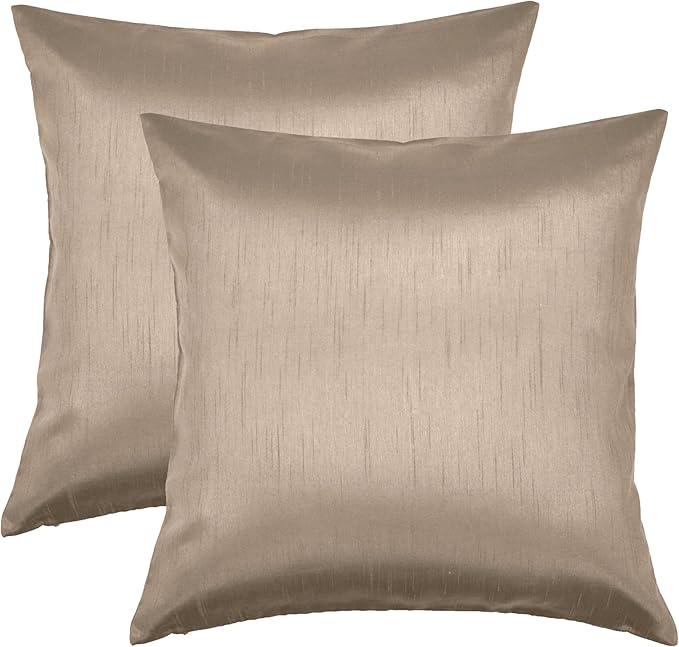 Aiking Home 20x20 Inches Faux Silk Square Throw Pillow Cover, Zipper Closure, Sand (Set of 2)