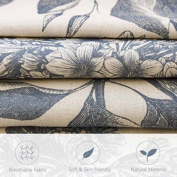 Foindtower Set of 2 Linen Floral Vintage Throw Pillow Covers Neutral Accent Print Decorative Cushion Covers Farmhouse Boho Home Decor for Sofa Chair Couch Bedroom Living Room,22×22 Inch,Blue