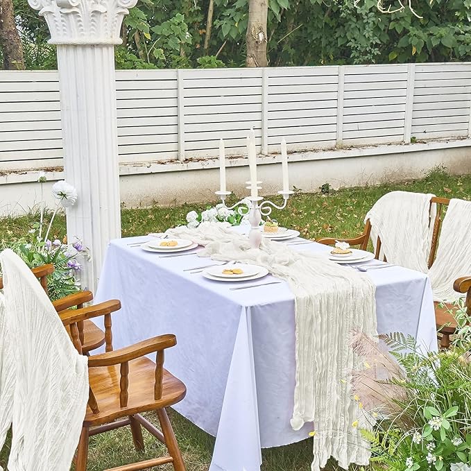 IVAPUPU 1 Pcs Cheesecloth Table Runner - 10ft Ivory White Boho Gauze Cheese Cloth Table Runners for Baby Shower Decoration Wedding Party Summer Garden Farmhouse
