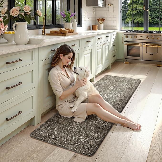 KIMODE Kitchen Mats Cushioned Anti Fatigue, Farmhouse Kitchen Runner Rugs, Grey/Green Rugs for Kitchen Floor, Kitchen Floor Mat Non Slip, Comfort Standing Mat for Laundry Office Sink Desk 24"x59"