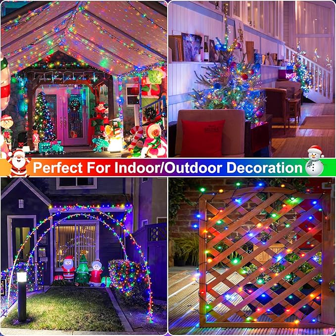 Multicolor Christmas Lights Outdoor, 100FT 300 LED Christmas Tree Lights with 8 Modes Waterproof, Plug in Connectable String Twinkle Light for Indoor Garden Patio Xmas Party Holiday Decorations