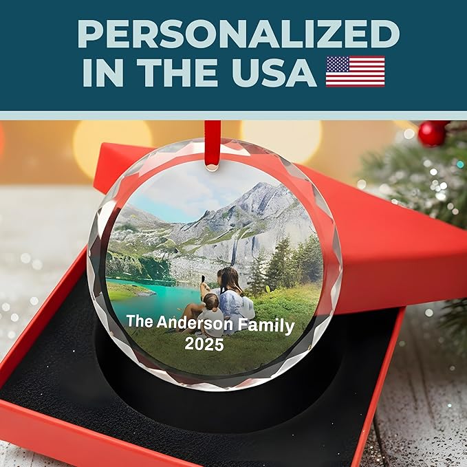 Personalized Christmas Ornament - Custom Crystal Photo Ornaments with Text