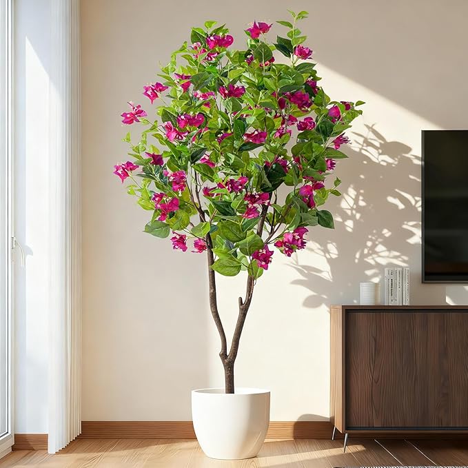 5FT Artificial Bougainvillea Tree Artificial Tree Tall Potted Fake Bougainvillea Trees for Outdoor Indoor Lifelike Potted Faux Plants with Wood Trunk and Flowers Office Wedding Home Decor