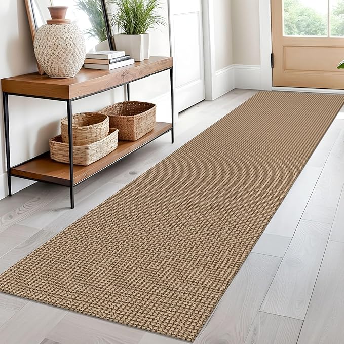 EARTHALL Woven Runner Rug 2x10 Ft Washable Runners for Hallways Long Cotton Non Slip Rubber Backed Kitchen Runner Braided Indoor Floor Carpet for Entryway, Hallway, Kitchen, Orange/Tan/Brown