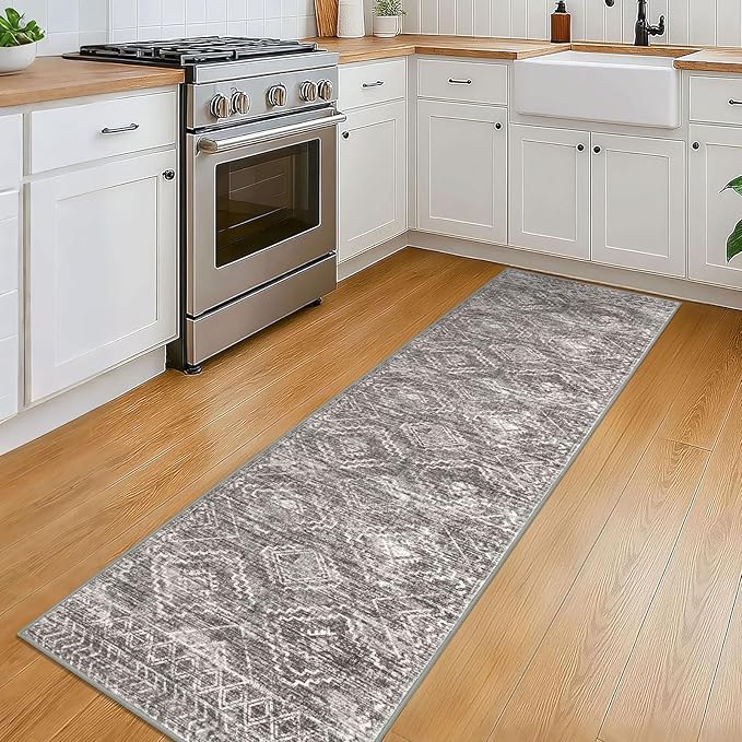 KILOCOCO Boho Kitchen Runner Rug 2x6 Washable Runner Rug, Soft Runners for Hallways Non Slip Printed Distressed Laundry Room Rug, Low-Pile Rug for Entryway/Bedroom/Living Room, Taupe
