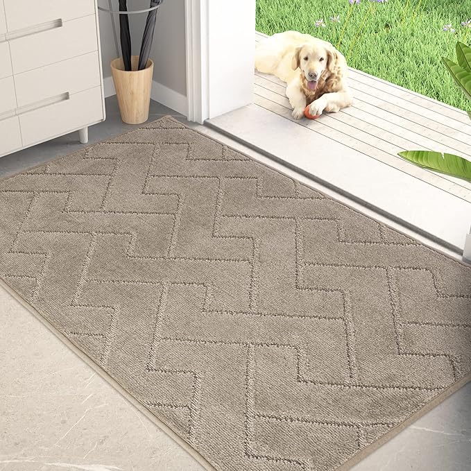 PURRUGS Dirt Trapping Door Mat 34" x 59", Non-Slip Machine Washable Entry Rug, Dog Doormat, Indoor Front Door Mat, Super Absorbent Entryway Rug for Muddy Shoes & Paws, Taupe