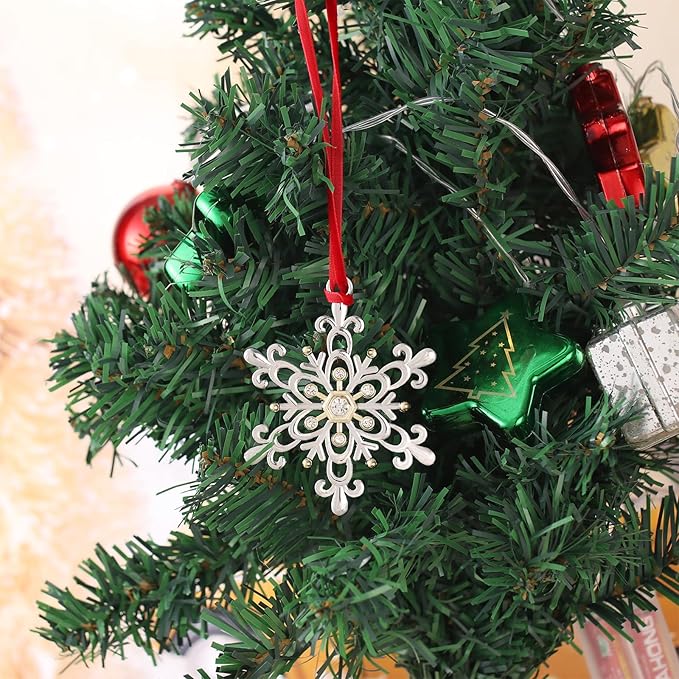 Snowflake Christmas Ornament Set - Silver & Gold Plated Metal Snowflake Ornaments for Christmas Tree - Annual Holiday Keepsake (Style A)