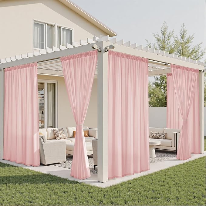 HOMEIDEAS Non-See-Through Pink Privacy Semi Sheer Curtains 96 Inches Long 2 Panels Set Light Filtering Curtains for Living Room Bedroom Drapes,W52xL96