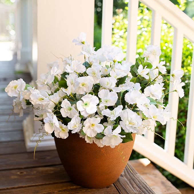 Hibiscus Artificial Flowers Plants for Outdoors Decoration, 6 Bundles Silk Hibiscus Tropical Flowers Artificial Realistic UV Resistant Fake Flower for Outside Planter Porch Patio Balcony, White