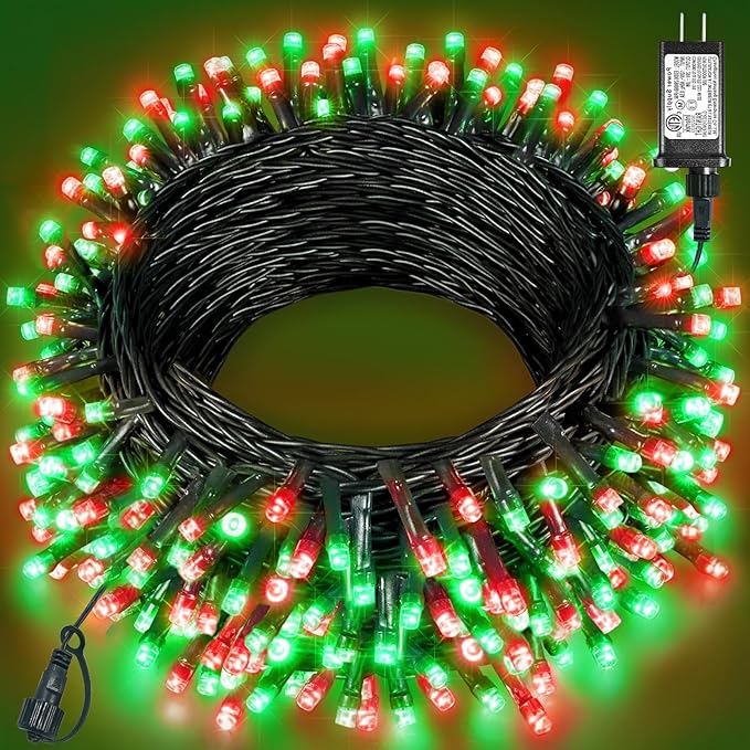 40FT 120 LED Christmas Lights Outdoor, Red and Green Christmas String Lights for Indoor Waterproof, 8 Modes & Timer, Connectable Christmas Tree Lights for Home Garden Party Decorations