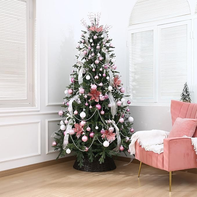 34ct Pink Christmas Ball Ornaments Shatterproof Plastic Christmas Tree Decorations for Xmas Party Home Office Holiday Decor -Medium Size (2.36"/ 60mm)