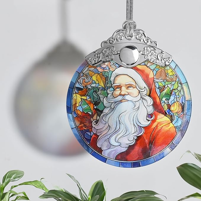 Santa Christmas Ornament, Jocidea Stained Glass Ornaments for Christmas Tree, Christmas Tree Decorations, Santa Gift, Holiday Decor and Xmas Gifts Ideas