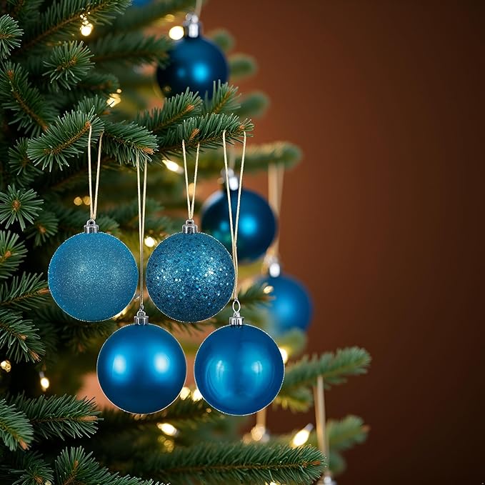6-Inch Turquoise Christmas Ornament Balls Set of 4 Elegant Shatterproof Holiday Tree Decorations Four Unique Finishes Durable Lightweight Stylish Festive Seasonal Decorative Ornament Set