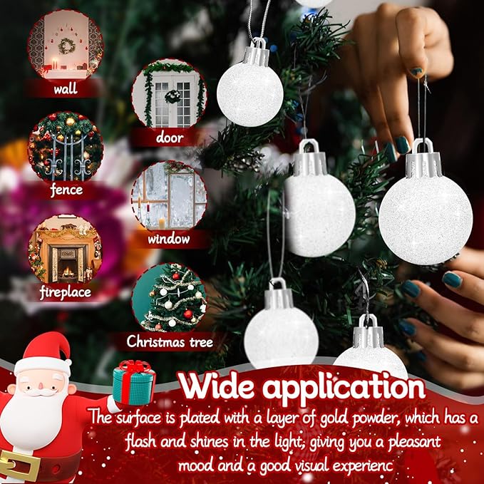 12 Pcs 3Inch Christmas Balls Christmas Tree Decoration Ornaments Shatterproof Glitter Christmas Hanging Balls for Christmas Tree Party Wedding Indoor Outdoor Holiday Decoration(White, 3inch-12pcs)