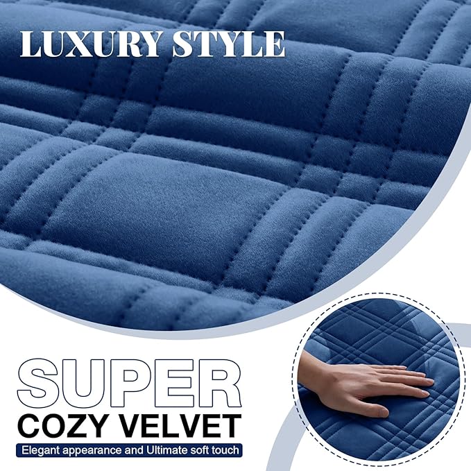 TAOCOCO 100% Waterproof Recliner Chair Cover, Recliner Covers for Recliner Chair with Pocket, Non Slip Reclining Chair Cover Furniture Protector for Kids, Pets(23.6'', Dark Blue-Velvet)