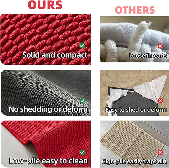 Christmas Toilet Rug, Thin Toilet Rugs U Shaped Washable Non Slip Absorbent Quick Dry Low Pile Toilet Mat, Red 20"x24" U Shape