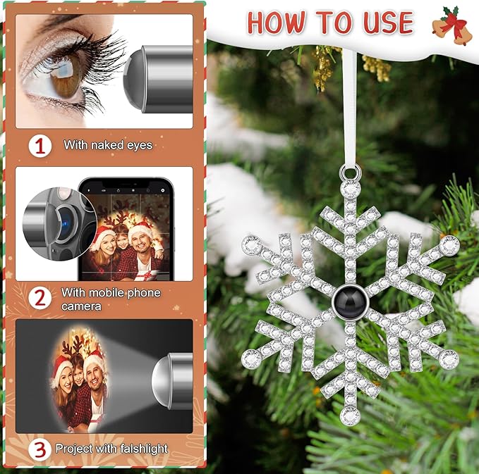 SUPHELPU Custom Angel Ornament with Picture Inside, Photo Ornaments for Christmas Tree, Personalized Christmas Projection Ornament, Customized Memorial Pendant for Xmas Family