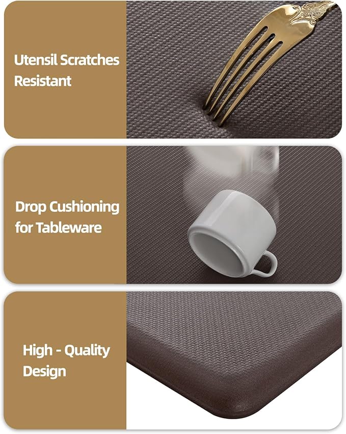 Color&Geometry 0.71" Extra Thick Anti Fatigue Cushion Kitchen Floor Mat,Easy Clean, Water & Oil Proof, Non Slip, Foam Padded Runner Rug for Front Sink,20"x 47" Brown (2.0 Version)
