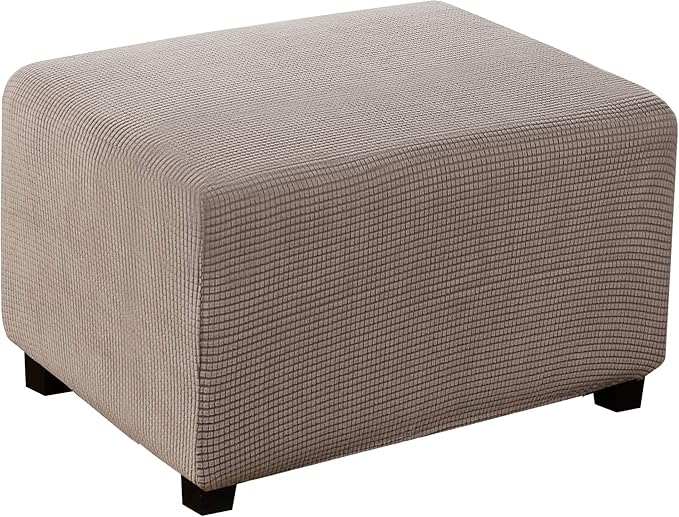 Turquoize Oversize Ottoman Slipcover Rectangle Folding Storage Stool Ottoman Cover Jacquard Small Check Polyester Stretch Fabric with Elastic Bottom Furniture Protector (X-Large, Taupe)